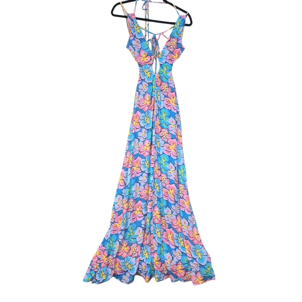 For Love & Lemons Yasmin Open Back Maxi Dress Pink Blue NWT Size Sm. - Picture 5 of 14
